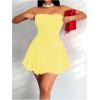 imageMakeMeChic Womens Party Short Strapless Dress Bandeau Tube Dress Sleeveless Ruffled A Line Flare Mini DressesYellow