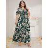 imageMakeMeChic Womens Plus Size Boho Floral Maxi Dress Curvy Short Sleeve Shirred Squared Neck Flomal Long DressA Muilticolor