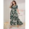 imageMakeMeChic Womens Plus Size Boho Floral Maxi Dress Curvy Short Sleeve Shirred Squared Neck Flomal Long DressA Muilticolor