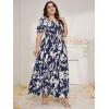 imageMakeMeChic Womens Plus Size Boho Floral Maxi Dress Curvy Short Sleeve Shirred Squared Neck Flomal Long DressA Multi Blue