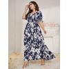 imageMakeMeChic Womens Plus Size Boho Floral Maxi Dress Curvy Short Sleeve Shirred Squared Neck Flomal Long DressA Multi Blue