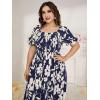 imageMakeMeChic Womens Plus Size Boho Floral Maxi Dress Curvy Short Sleeve Shirred Squared Neck Flomal Long DressA Multi Blue