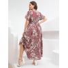 imageMakeMeChic Womens Plus Size Boho Floral Maxi Dress Curvy Short Sleeve Shirred Squared Neck Flomal Long DressDusty Pink