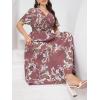 imageMakeMeChic Womens Plus Size Boho Floral Maxi Dress Curvy Short Sleeve Shirred Squared Neck Flomal Long DressDusty Pink
