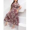 imageMakeMeChic Womens Plus Size Boho Floral Maxi Dress Curvy Short Sleeve Shirred Squared Neck Flomal Long DressDusty Pink