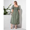 imageMakeMeChic Womens Plus Size Boho Floral Maxi Dress Curvy Short Sleeve Shirred Squared Neck Flomal Long DressGreen