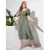 imageMakeMeChic Womens Plus Size Boho Floral Maxi Dress Curvy Short Sleeve Shirred Squared Neck Flomal Long DressGreen