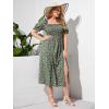 imageMakeMeChic Womens Plus Size Boho Floral Maxi Dress Curvy Short Sleeve Shirred Squared Neck Flomal Long DressGreen