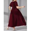 imageMakeMeChic Womens Plus Size Boho Floral Maxi Dress Curvy Short Sleeve Shirred Squared Neck Flomal Long DressMaroon