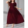 imageMakeMeChic Womens Plus Size Boho Floral Maxi Dress Curvy Short Sleeve Shirred Squared Neck Flomal Long DressMaroon