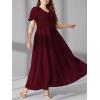 imageMakeMeChic Womens Plus Size Boho Floral Maxi Dress Curvy Short Sleeve Shirred Squared Neck Flomal Long DressMaroon