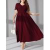 imageMakeMeChic Womens Plus Size Boho Floral Maxi Dress Curvy Short Sleeve Shirred Squared Neck Flomal Long DressMaroon