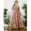 imageMakeMeChic Womens Plus Size Boho Floral Maxi Dress Curvy Short Sleeve Shirred Squared Neck Flomal Long DressMulticolor a