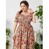 imageMakeMeChic Womens Plus Size Boho Floral Maxi Dress Curvy Short Sleeve Shirred Squared Neck Flomal Long DressMulticolor a