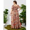imageMakeMeChic Womens Plus Size Boho Floral Maxi Dress Curvy Short Sleeve Shirred Squared Neck Flomal Long DressMulticolor a