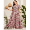 imageMakeMeChic Womens Plus Size Boho Floral Maxi Dress Curvy Short Sleeve Shirred Squared Neck Flomal Long DressMulticolored