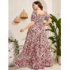 imageMakeMeChic Womens Plus Size Boho Floral Maxi Dress Curvy Short Sleeve Shirred Squared Neck Flomal Long DressMulticolored