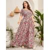 imageMakeMeChic Womens Plus Size Boho Floral Maxi Dress Curvy Short Sleeve Shirred Squared Neck Flomal Long DressMulticolored