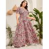 imageMakeMeChic Womens Plus Size Boho Floral Maxi Dress Curvy Short Sleeve Shirred Squared Neck Flomal Long DressMulticolored