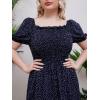 imageMakeMeChic Womens Plus Size Boho Floral Maxi Dress Curvy Short Sleeve Shirred Squared Neck Flomal Long DressNavy Blue