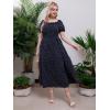 imageMakeMeChic Womens Plus Size Boho Floral Maxi Dress Curvy Short Sleeve Shirred Squared Neck Flomal Long DressNavy Blue
