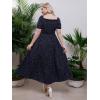 imageMakeMeChic Womens Plus Size Boho Floral Maxi Dress Curvy Short Sleeve Shirred Squared Neck Flomal Long DressNavy Blue