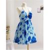 imageMakeMeChic Womens Plus Size Floral Tie Dye Halter Dress Open Back A Line Mini DressesBlue