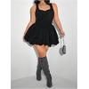 imageMakeMeChic Womens Plus Size Sleeveless Bubble Dress Ruched Rib Knitted A Line Mini DressesBlack