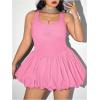 imageMakeMeChic Womens Plus Size Sleeveless Bubble Dress Ruched Rib Knitted A Line Mini DressesPink
