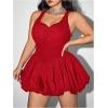 imageMakeMeChic Womens Plus Size Sleeveless Bubble Dress Ruched Rib Knitted A Line Mini DressesRed