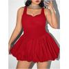 imageMakeMeChic Womens Plus Size Sleeveless Bubble Dress Ruched Rib Knitted A Line Mini DressesRed