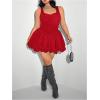 imageMakeMeChic Womens Plus Size Sleeveless Bubble Dress Ruched Rib Knitted A Line Mini DressesRed