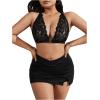 imageMakeMeChic Womens Plus Size Wireless Bra Floral Lace Criss Cross Scallop Trim Front Closure BraletteBlack
