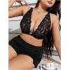 imageMakeMeChic Womens Plus Size Wireless Bra Floral Lace Criss Cross Scallop Trim Front Closure BraletteBlack