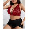 imageMakeMeChic Womens Plus Size Wireless Bra Floral Lace Criss Cross Scallop Trim Front Closure BraletteBurgundy