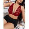 imageMakeMeChic Womens Plus Size Wireless Bra Floral Lace Criss Cross Scallop Trim Front Closure BraletteBurgundy