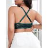 imageMakeMeChic Womens Plus Size Wireless Bra Floral Lace Criss Cross Scallop Trim Front Closure BraletteDark Green