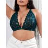 imageMakeMeChic Womens Plus Size Wireless Bra Floral Lace Criss Cross Scallop Trim Front Closure BraletteDark Green