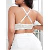 imageMakeMeChic Womens Plus Size Wireless Bra Floral Lace Criss Cross Scallop Trim Front Closure BraletteWhite
