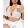 imageMakeMeChic Womens Plus Size Wireless Bra Floral Lace Criss Cross Scallop Trim Front Closure BraletteWhite