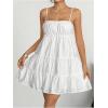 imageMakeMeChic Womens Sleeveless Cami Dress Spaghetti Strap Ruched Tiered Ruffle Mini DressesWhite