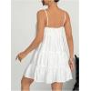 imageMakeMeChic Womens Sleeveless Cami Dress Spaghetti Strap Ruched Tiered Ruffle Mini DressesWhite