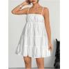 imageMakeMeChic Womens Sleeveless Cami Dress Spaghetti Strap Ruched Tiered Ruffle Mini DressesWhite