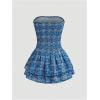 imageMakeMeChic Womens Strapless Bandeau Dress Mini Boho Ruffle Shirred Short DressesBlue