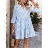 imageMakeMeChic Womens Striped Print A Line Dress 34 Sleeve Notch Neck Summer Mini DressBlue and White