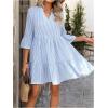 imageMakeMeChic Womens Striped Print A Line Dress 34 Sleeve Notch Neck Summer Mini DressBlue and White