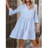 imageMakeMeChic Womens Striped Print A Line Dress 34 Sleeve Notch Neck Summer Mini DressBlue and White