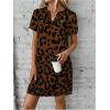 imageMakeMeChic Womens Summer Casual Dress Leopard Print V Neck Short Sleeve Short Tunic DressBrown