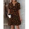 imageMakeMeChic Womens Summer Casual Dress Leopard Print V Neck Short Sleeve Short Tunic DressBrown