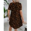 imageMakeMeChic Womens Summer Casual Dress Leopard Print V Neck Short Sleeve Short Tunic DressBrown
